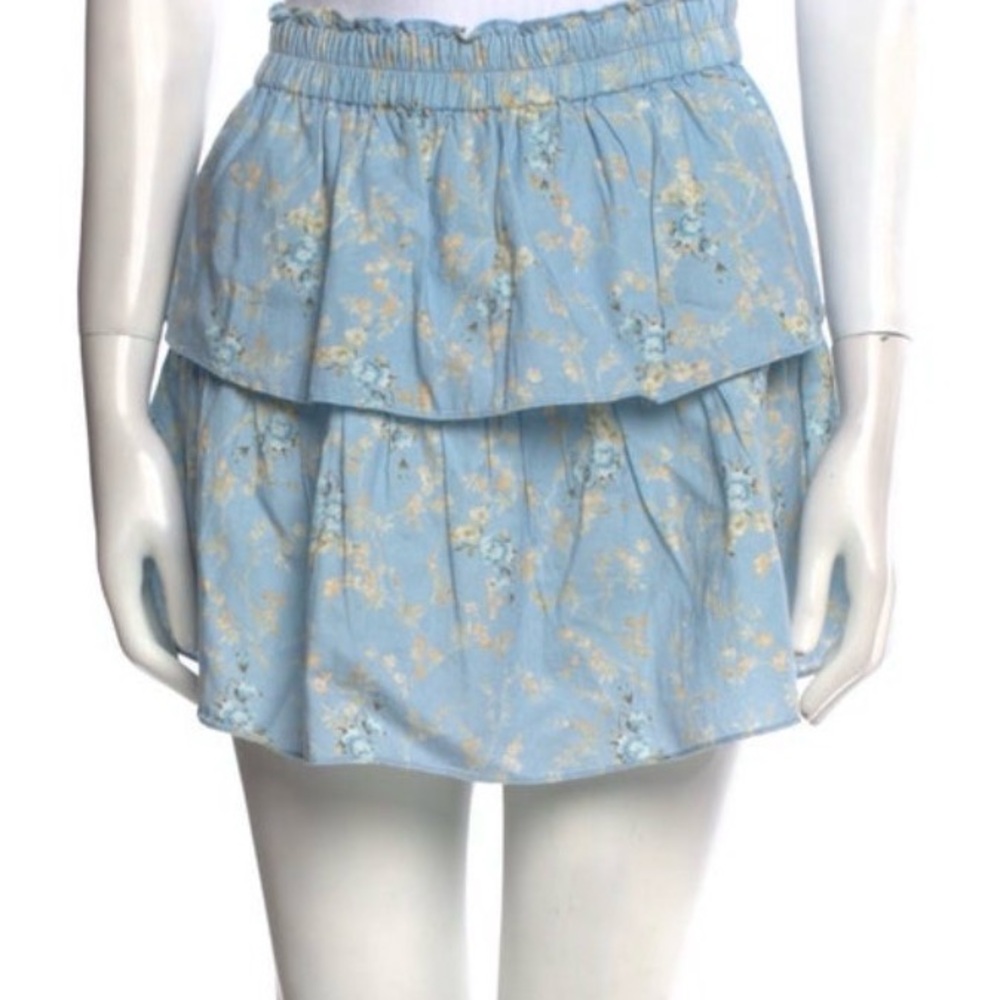 Loveshackfancy Nwt Dim Star Mini Skirt Blue Floral Tiered Ruffle Xl
